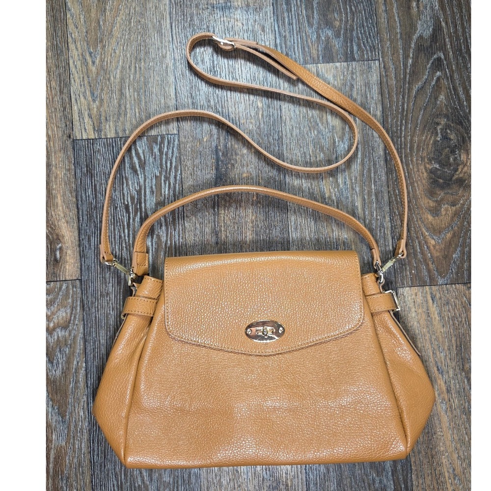 Stella Bianca Tan Pebbled Leather Satchel Crossbody Bag Made in Italy